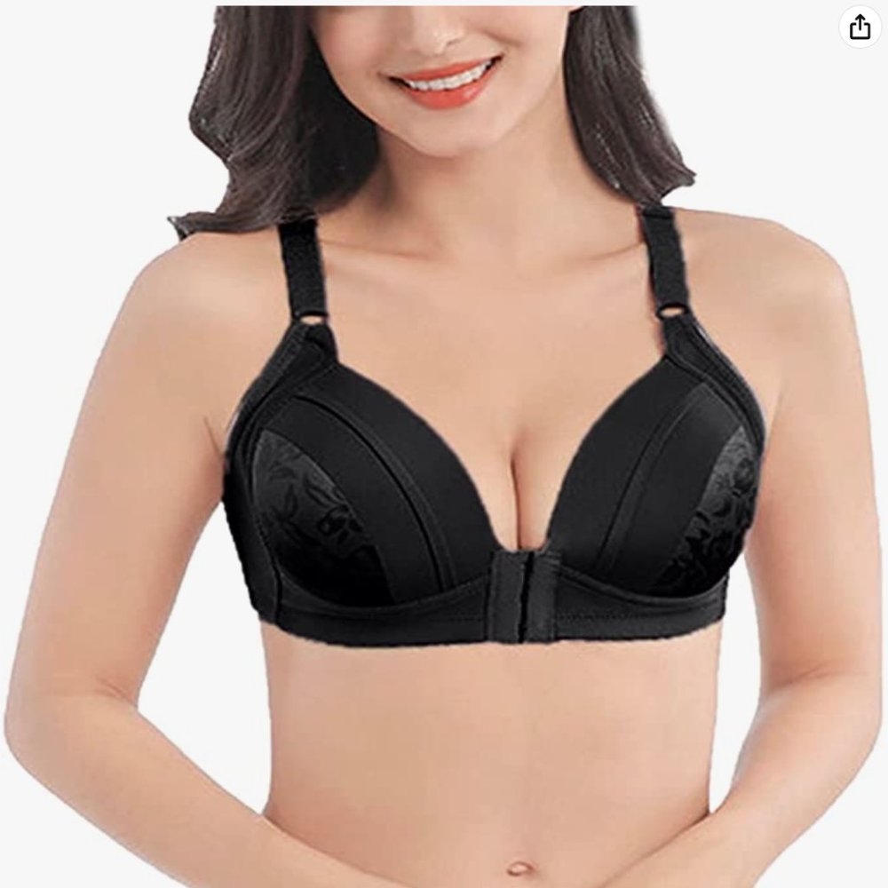 Front Closure, Floral Print Comfy Wireless Bra, Everyday Underwear Sexy Lingerie